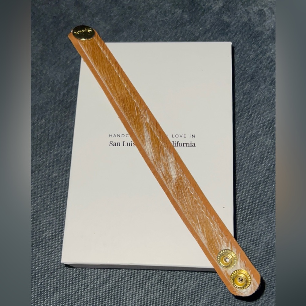 Tan appaloosa hair on hide leather bracelet